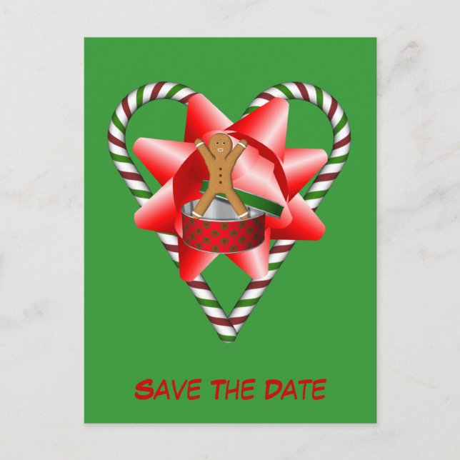 Save The Date Gingerbread Cookie Man Holiday Announcement Postcard (Front)