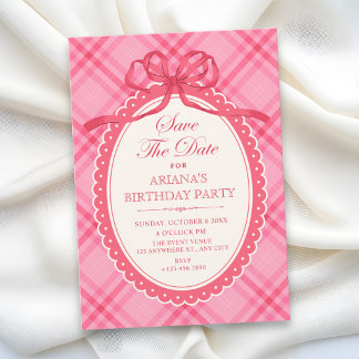 Save The Date Gingham à ruban rose 