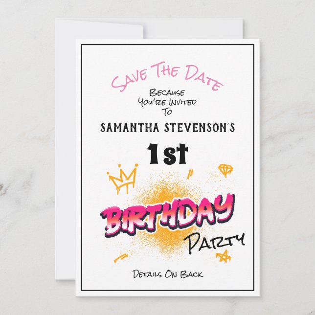 Save The Date Girl's Birthday Party Invitation (Front)