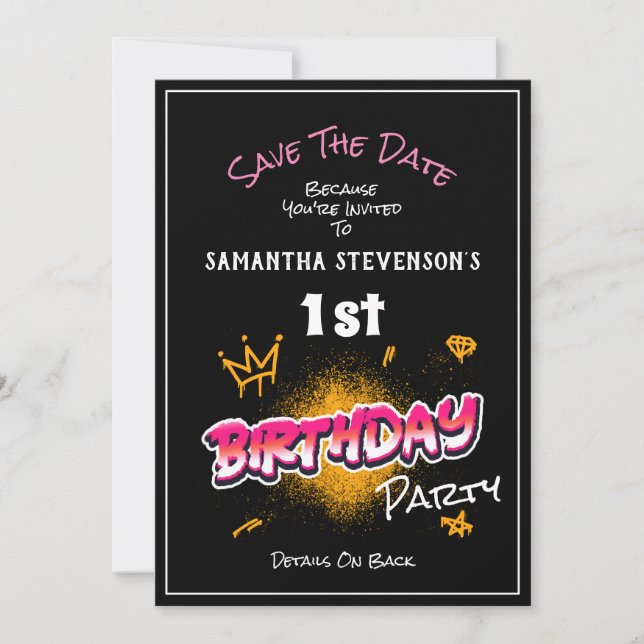 Save The Date Girl's Birthday Party Invitation (Front)