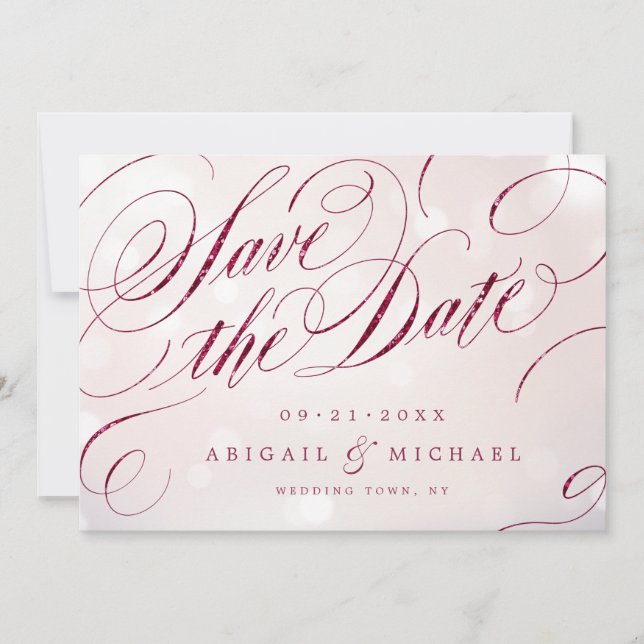 Save The Date Glam burgundy calligraphie vintage enregistrer la  (Devant)