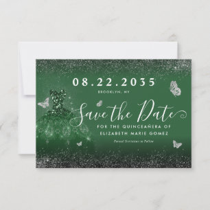 Save The Date Glam Emerald Green Parties scintillant Argent Gown