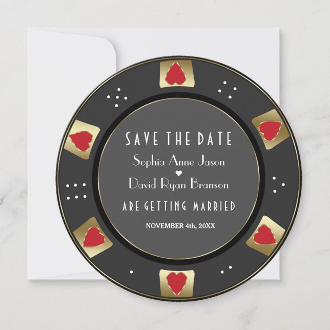 Save The Date Glam Gold Casino Las Vegas Poker Mariage Chip (Devant)