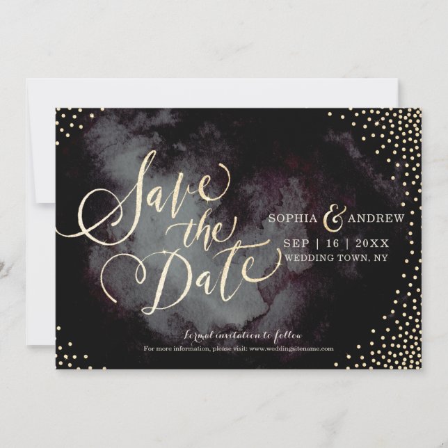 Save The Date Glam moderne noir or calligraphie enregistrer la d (Devant)