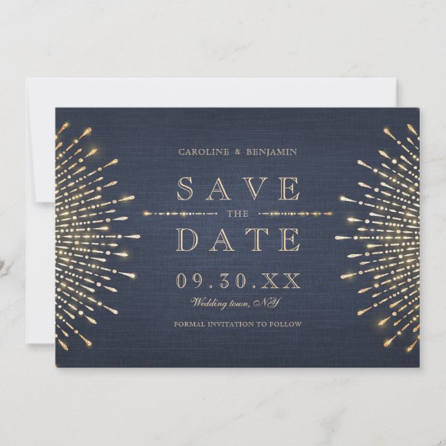 Save The Date Glamor Deco Marine bleu Vintage Enregistrer la dat (Devant)