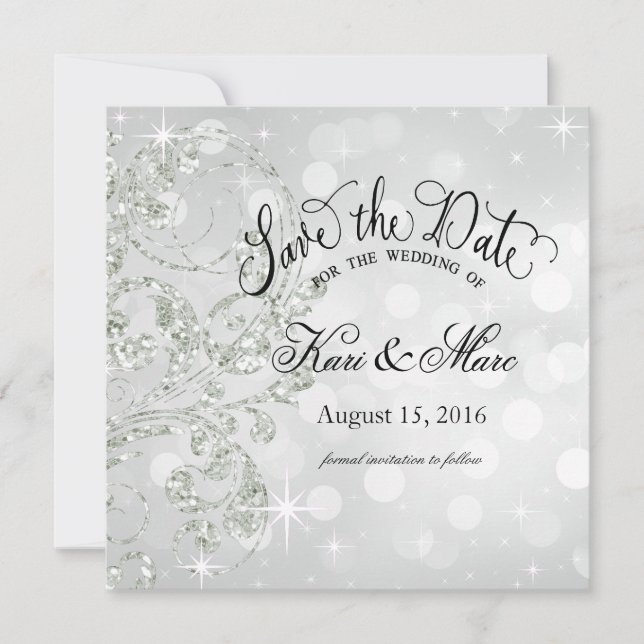 Save The Date Glamor Parties scintillant Luxe Enregistrer la dat (Devant)