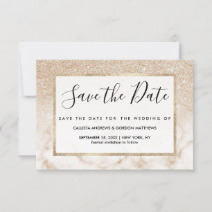 Save The Date Glamorous Gold White Glitter ombre