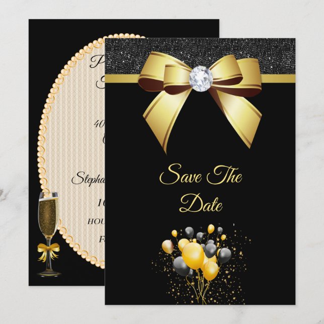 Save The Date Glamourous Elegance Birthday Party (Devant / Derrière)