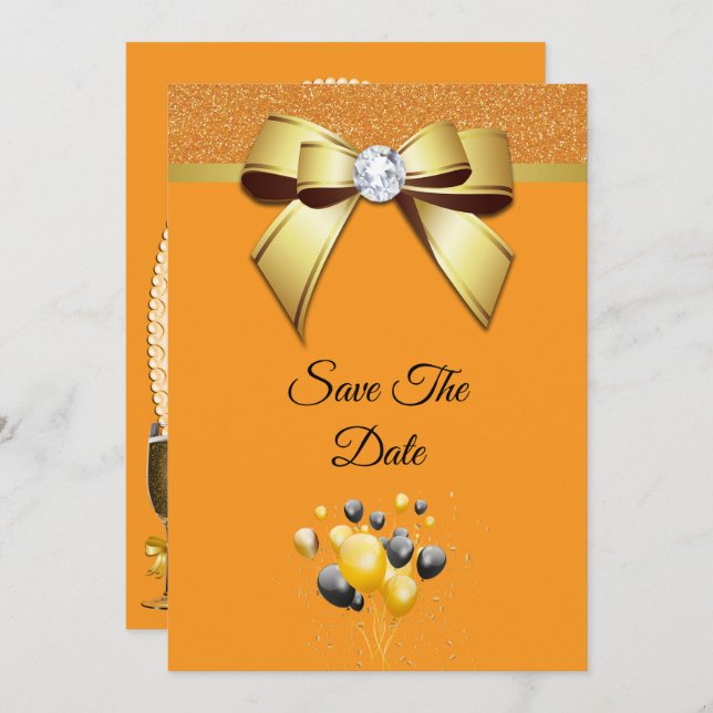 Save The Date Glamourous Elegance Birthday Party (Devant / Derrière)