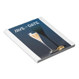 Save the Date Glass and golden rings Notepad