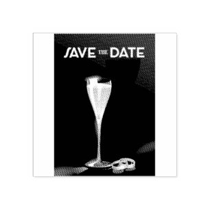 Save the Date Glass and golden rings Rubber Stamp