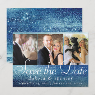 Save The Date Glitzy Foil Ice Blue Faux Iridescente 3 Photo