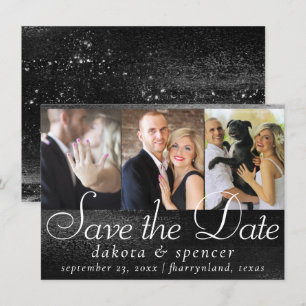 Save The Date Glitzy Foil Onyx Black Dark Faux Shimmer 3 Photo