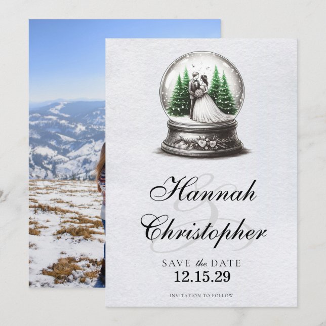 Save The Date Globe des neiges de mariée et de chambre (Devant / Derrière)