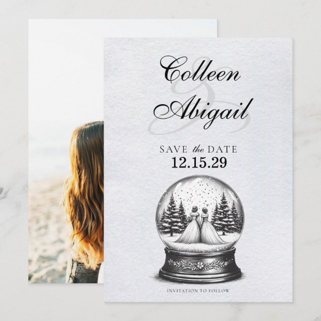 Save The Date Globe des neiges des mariées (Devant / Derrière)
