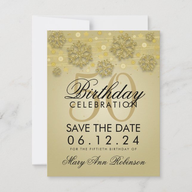 Save The Date Gold 50th Birthday Save Date Winter (Devant)