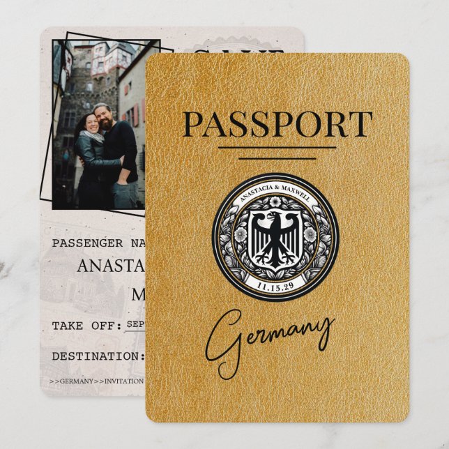 Save The Date Gold Allemagne Passeport Enregistrer La Date (Devant / Derrière)