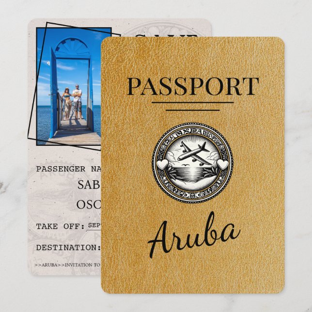 Save The Date Gold Aruba Passport Enregistrer La Date (Devant / Derrière)