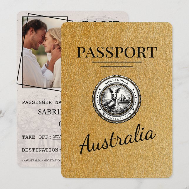 Save The Date Gold Australia Passport Enregistrer La Date (Devant / Derrière)