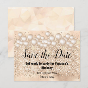 Save the Date Gold Balloons Glitter  Announcement Postcard