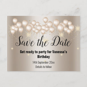 Save the Date Gold Balloons Sparkle All Occassion Announcement Postcard