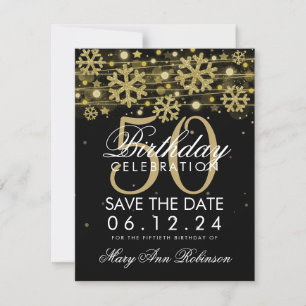 Save The Date Gold Black 50th Birthday Save Date Winter