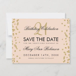 Save The Date Gold Blush Enregistrer la date 21e anniversaire Co