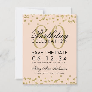 Save The Date Gold Blush Pink 80e anniversaire Date de sauvegard