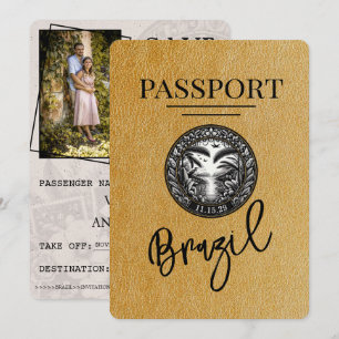 Save The Date Gold Brésil Passeport Enregistrer la date
