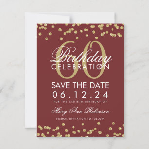 Save The Date Gold Burgundy 60e anniversaire Date de sauvegarde 