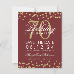 Save The Date Gold Burgundy 70e anniversaire Date de sauvegarde 