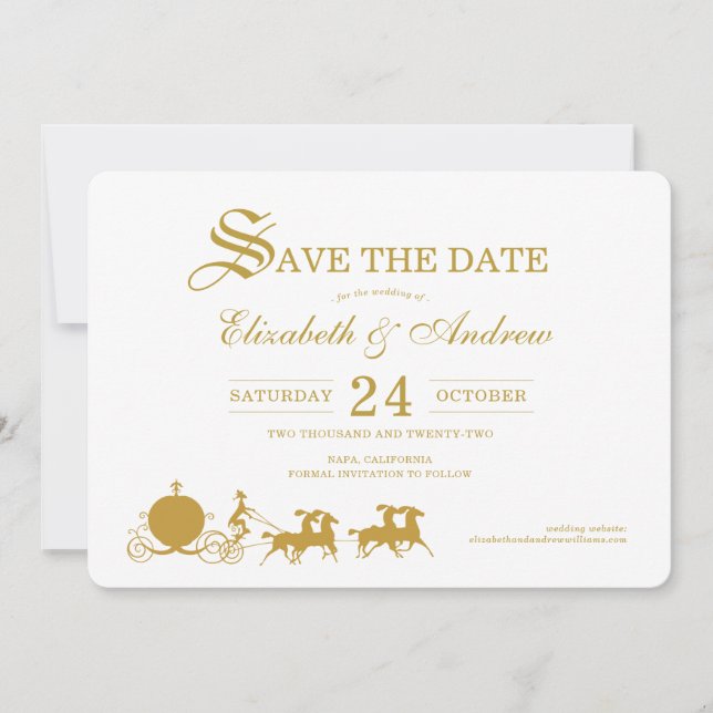 Save The Date Gold Cinderella Carriage Enregistrer la date (Devant)