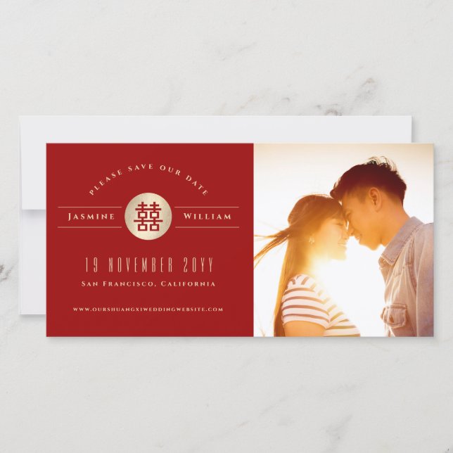 Save The Date Gold Circle Double Bonheur Mariage chinois Photo (Devant)