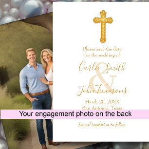 Save the Date Gold Cross Any Colour Photo Back 10