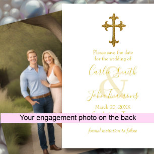 Save the Date Gold Cross Any Colour Photo Back 5
