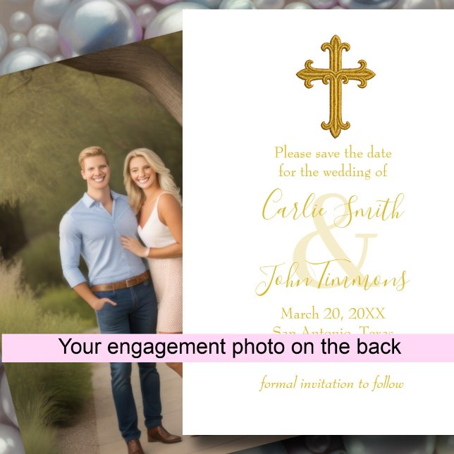 Save the Date Gold Cross Any Colour Photo Back 7 (Creator Uploaded)