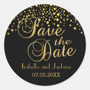 Save the Date   Gold Dots   Personalize Classic Round Sticker