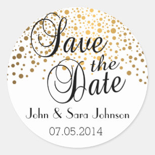 Save the Date   Gold Dots   Personalize Classic Round Sticker