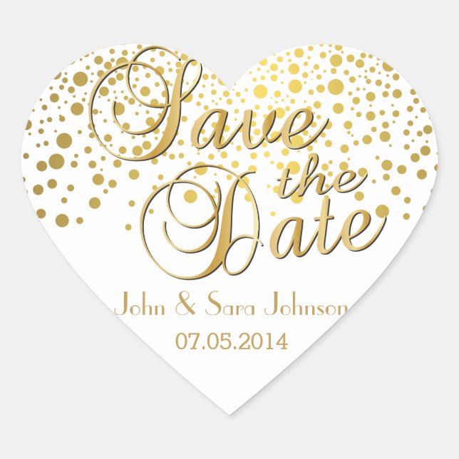 Save the Date | Gold Dots | Personalize Heart Sticker (Front)