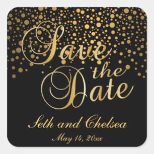 Save the Date Gold Dots   Personalize Square Sticker