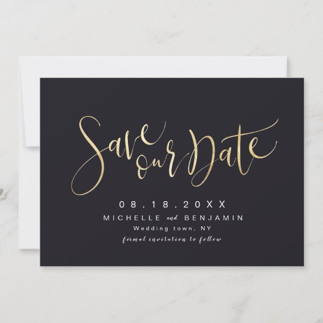 Save The Date Gold et Black Modern Script simple Enregistrer la  (Devant)