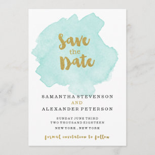 Save The Date Gold et Turquoise Blush Enregistrer la date