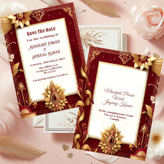 Save The Date Gold Floral Motif Asymétrique Grand Mariage Indien