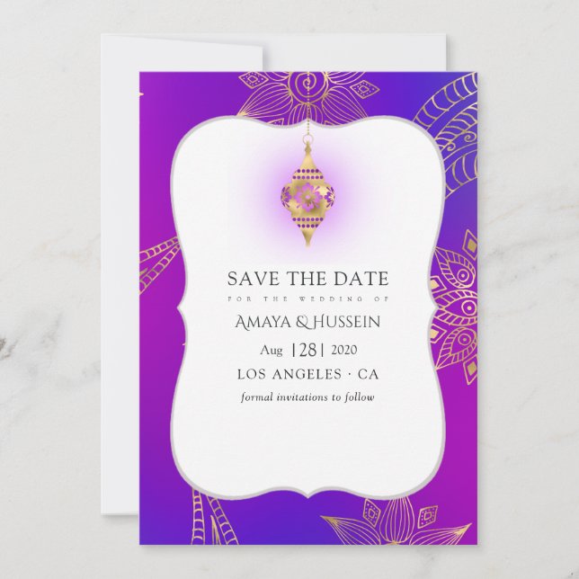 Save The Date Gold Foil Arabian Bollywood Mariage (Devant)