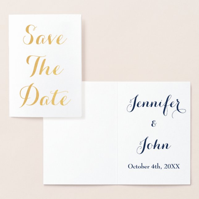 Save The Date Gold Foil Blue White Elegant Card (Display)