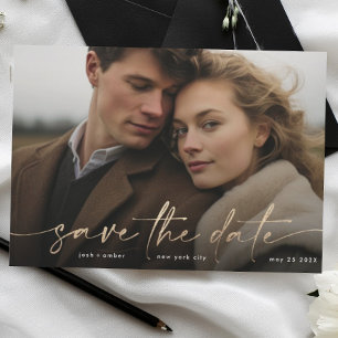 Save The Date Gold Foil Onyx Black Modern Photo Illuminant