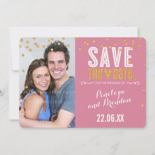 SAVE THE DATE gold glitter confetti rose pink