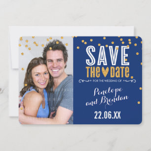 SAVE THE DATE gold glitter confetti royal blue