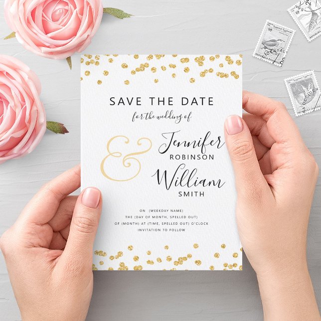 SAVE THE DATE Gold Glitter Confetti Script Wedding Invitation (SAVE THE DATE Gold Glitter Confetti Script Wedding Invitation)