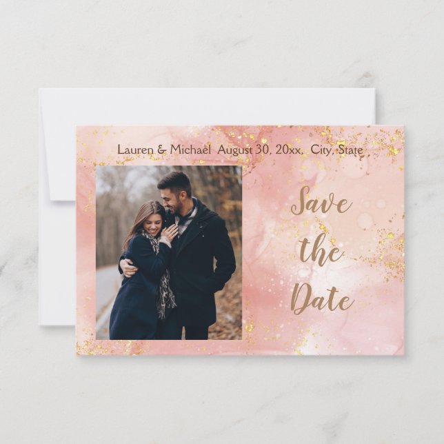 Save the Date Gold Glitter Elegant Modern Pink  Invitation (Front)